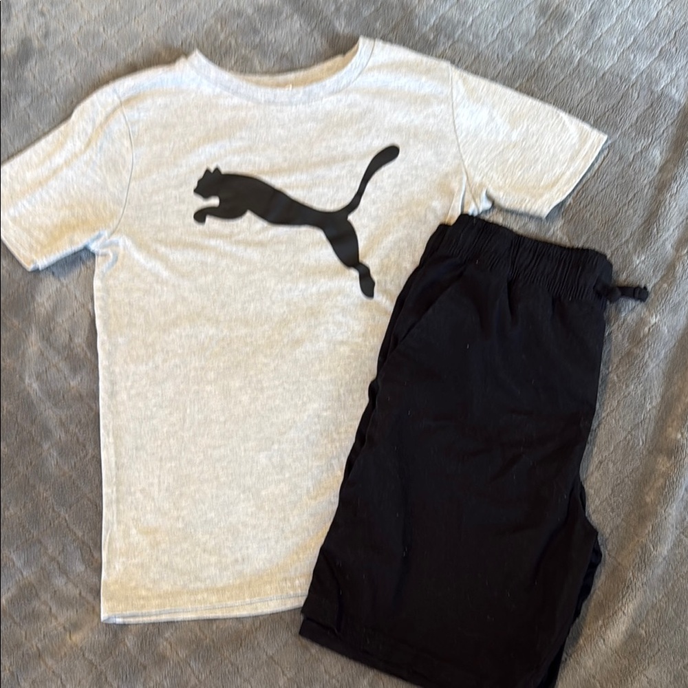 Puma Light Gray Tee with Black Puma Logo